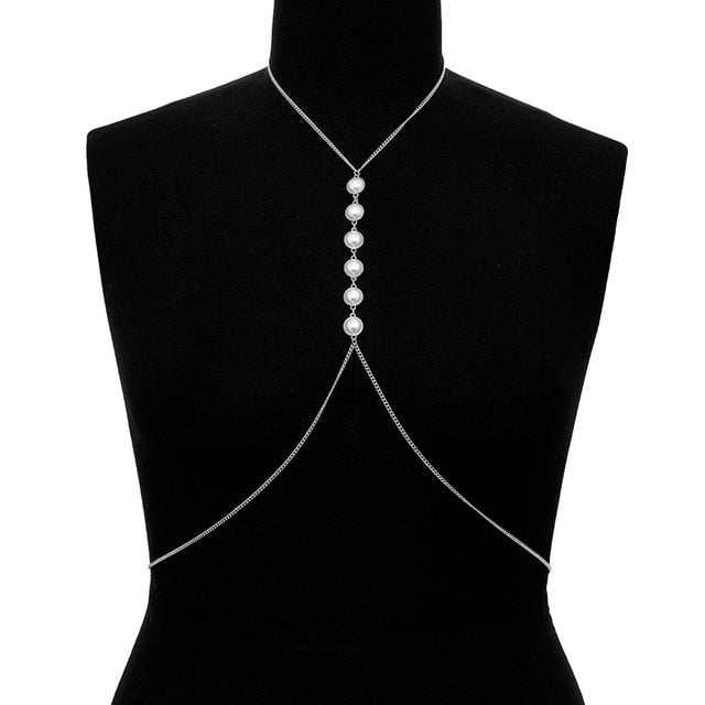 IngeSight.Z Sexy Imitation Pearl Cross Harness Bra Chest Belly Chain f –  YOSZO Jewelry