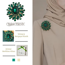 Load image into Gallery viewer, Kerongsang Bujur Kristal Hijau, Gaya Vintaj, Elegan untuk Pakaian Formal Wanita, Sesuai untuk Fesyen Retro pin  brooch