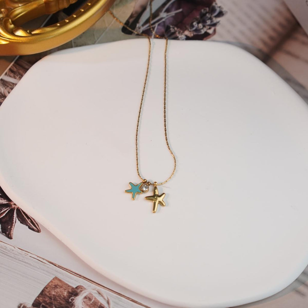 【Pendant Necklace】Chic&Minimalist Necklace with Double Starfish Zircon for Women Who Love Ocean Inspired Style