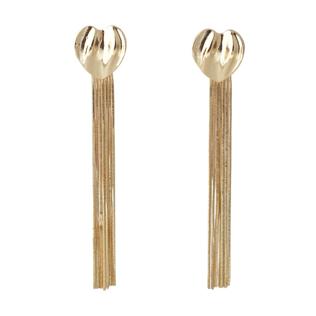 【Drop Earrings】Gold Tone Heart & Long Tassel Earrings, Romantic & Dazzling, Ideal for Women Loving Glamorous Styles