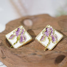 Load image into Gallery viewer, 【Square Stud Earrings】Gold-Plated Purple Flower Artistic Studs for Daily Chick