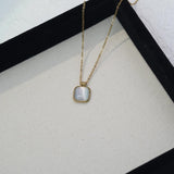 Minimalist Golden Chain Necklace with Square Cat's Eye Stone Pendant, Elegant Daily Wear for Fashion Women