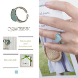 Cincin Terbuka, Rekaan Hati Manis, Glaze Berombak Biru dan Hijau, Aloi Bersalut Perak, Barang Kemas Harian Bergaya, Untuk Wanita stainless  steel  ring
