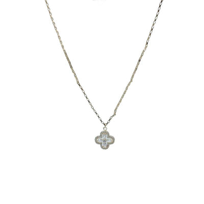 【Pendant Necklace】 Silver-Tone Copper Chain with Clover Zircon Pendant for Women - Classic Dangle Jewelry, Subtle Sparkle