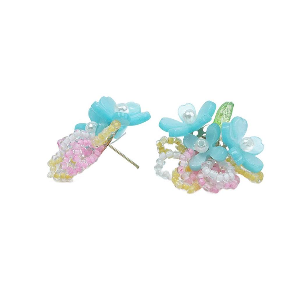 【Earrings】Resin Floral Earrings Pearl Center & Bead Fringe Lightweight Design for Girls'