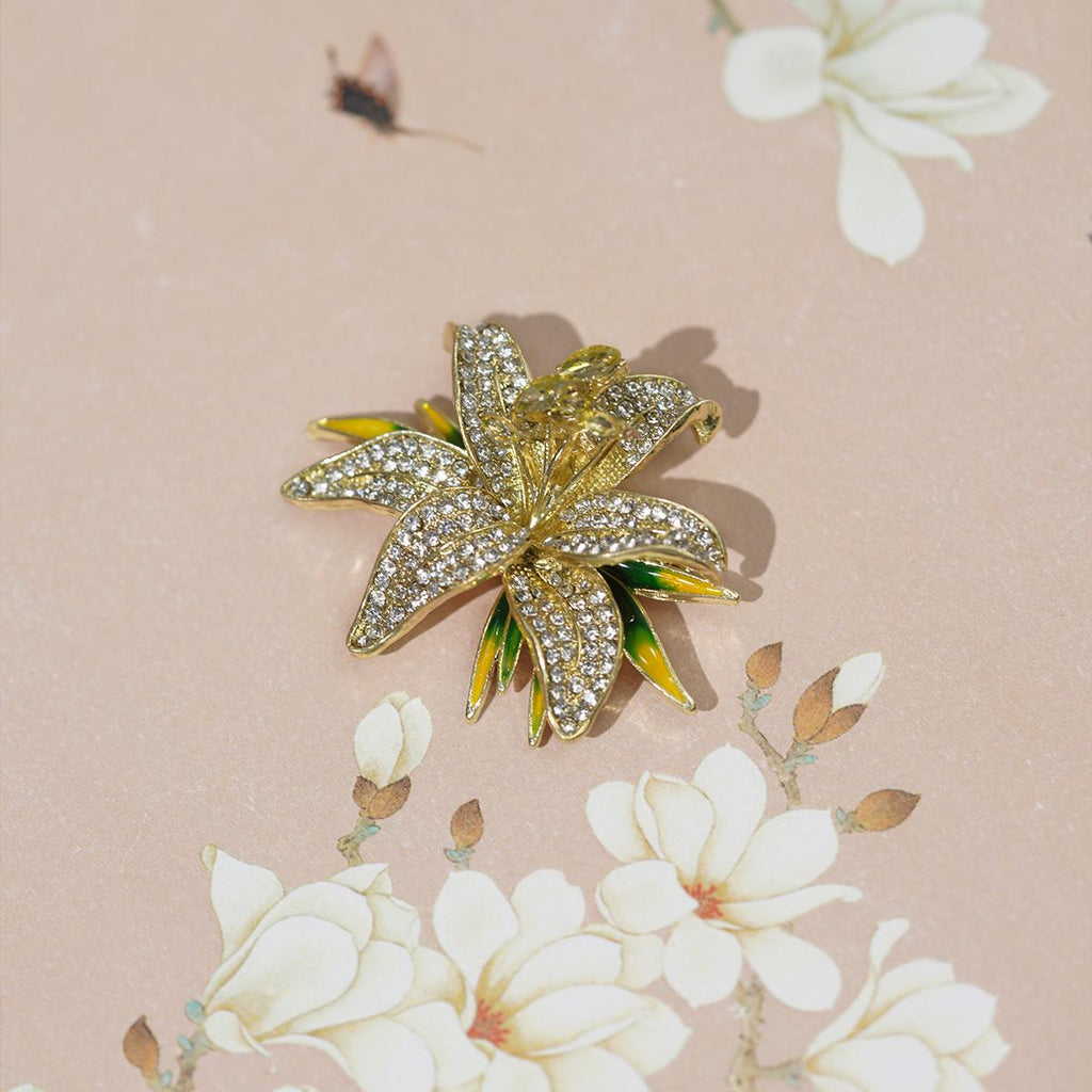 Lily Blossom Brooch | Alloy with Rhinestones - Elegant  -  Oriental Floral Jewelry for Women
