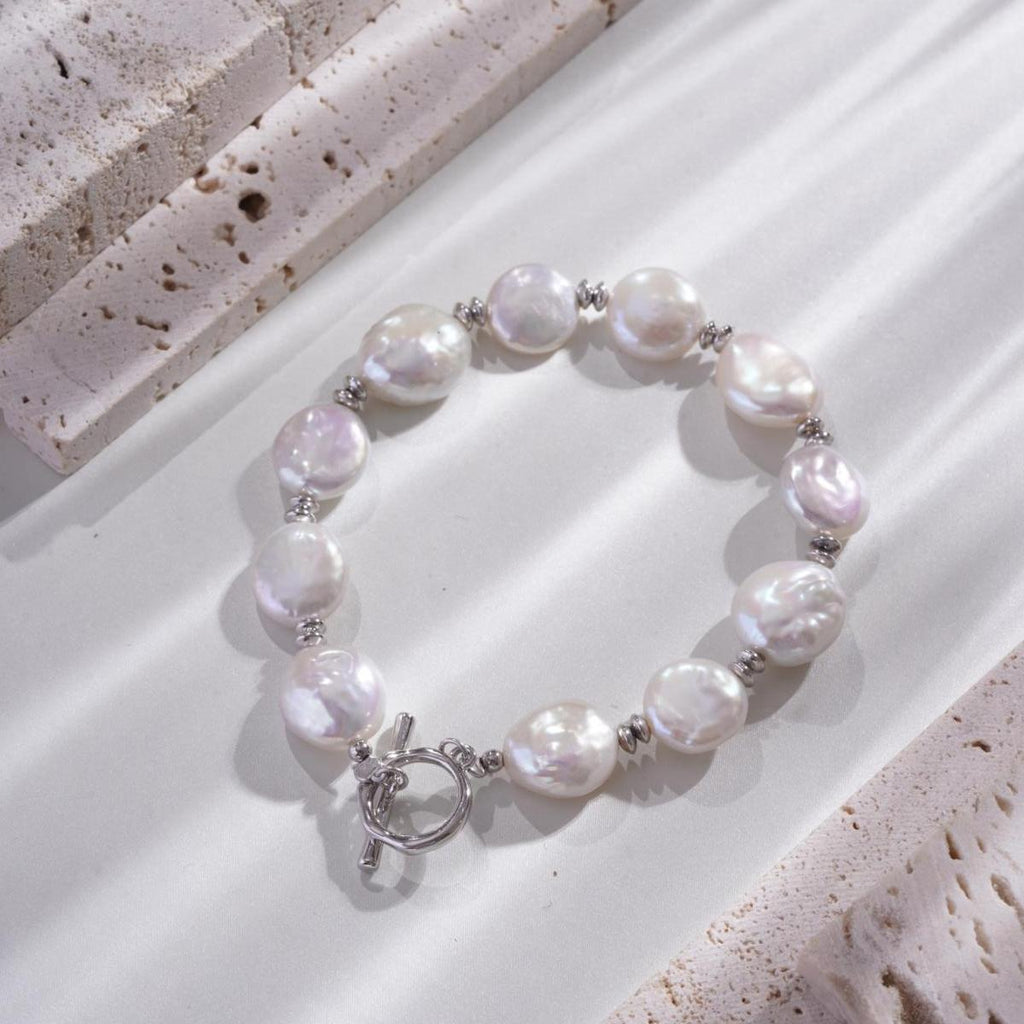 【Bracelet】S925 Chain with Natural Freshwater Pearl Bead Bracelet, Hypoallergenic Bracelet Elegant Gift for Women