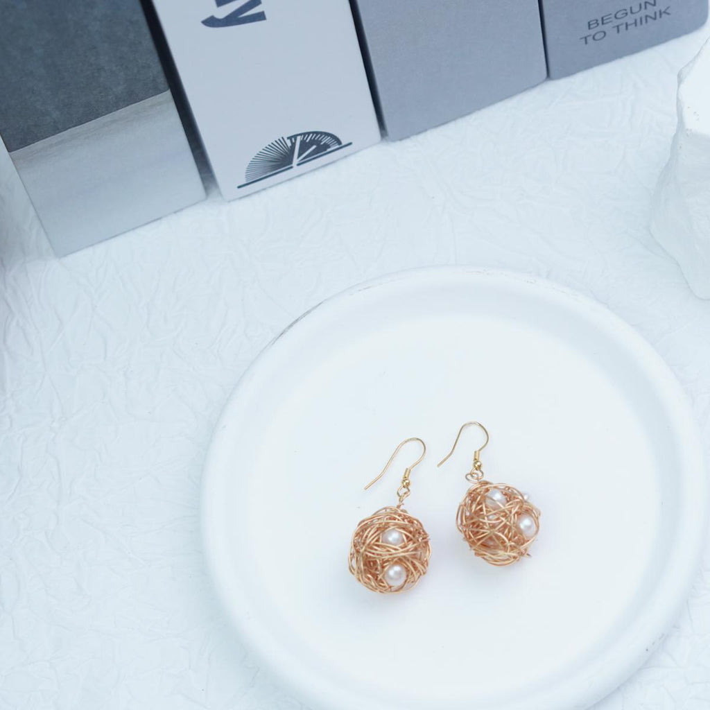 【Earrings】Natural Inspired Bird's Nest Pearl Earrings, Delicate & Luxury Style for Fashion Women