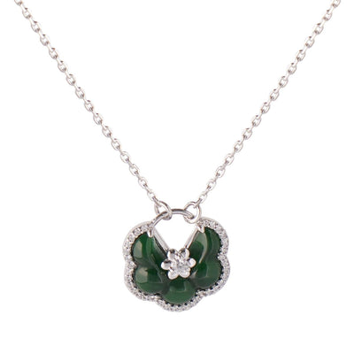 【Pendant Necklace】S925 Sterling Silver Green Jade Flower Pendant with Zirconia Accents, Vintage Floral Jewelry, Elegant Daily Gift for Women