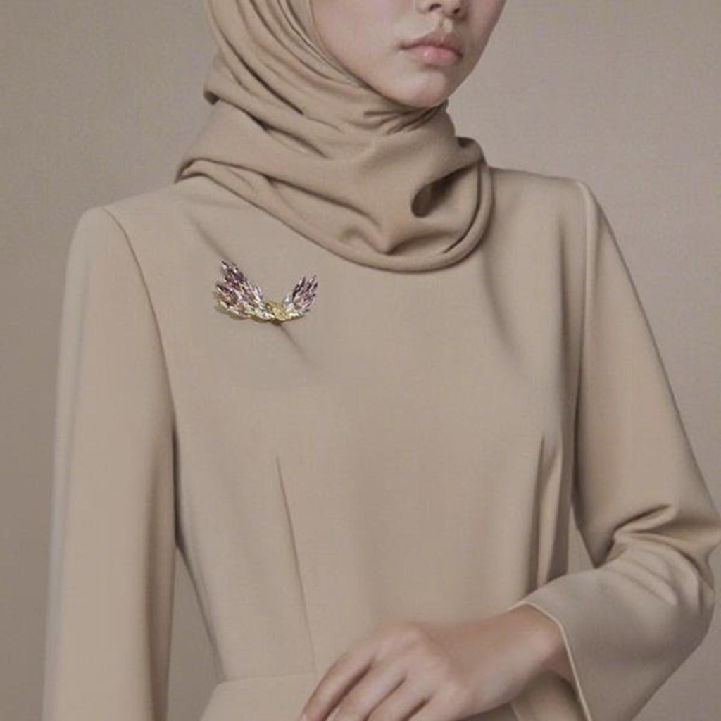 Flying Wing Crystal Brooch | Silver-Blue & Gold-Pink Gradient Sparkle for Evening & Formal Looks