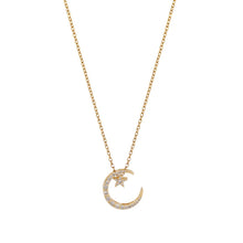 Load image into Gallery viewer, 【Pendant Necklace】Moon Star Pendant Necklace Stainless Steel Chain Gold-Tone Crystal Zirconia Celestial Romantic Elegant Jewelry for Women