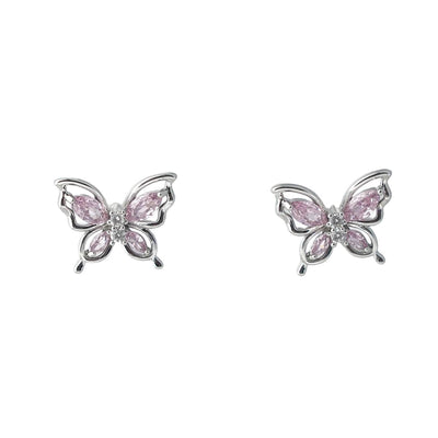【Stud Earrings】Pink Zircon Butterfly Earrings, Dainty & Romantic, Perfect for Women Loving Sweet Styles
