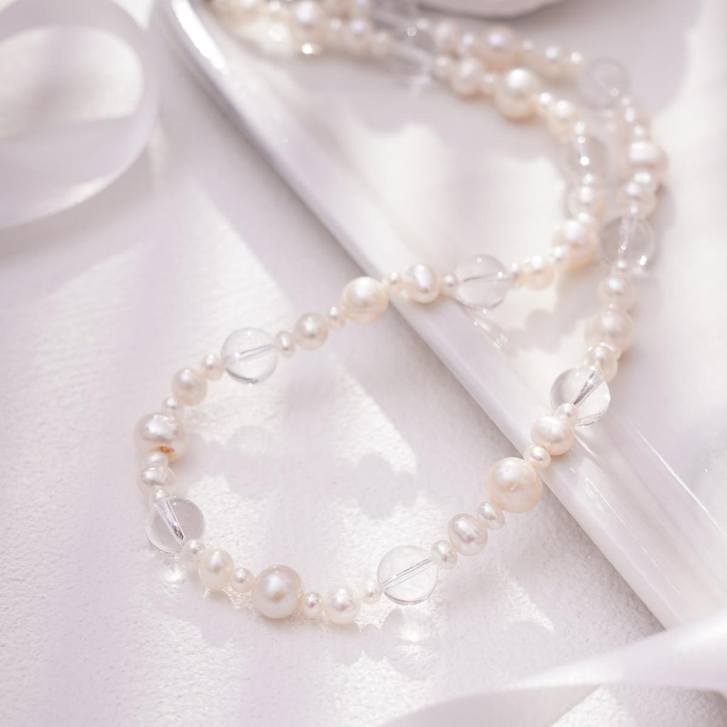 【Necklace】Shining Crystal Natural Freshwater Pearl Beaded Necklace, Low-Profile Elegant Jewelry for Women, Perfect Dating Gift