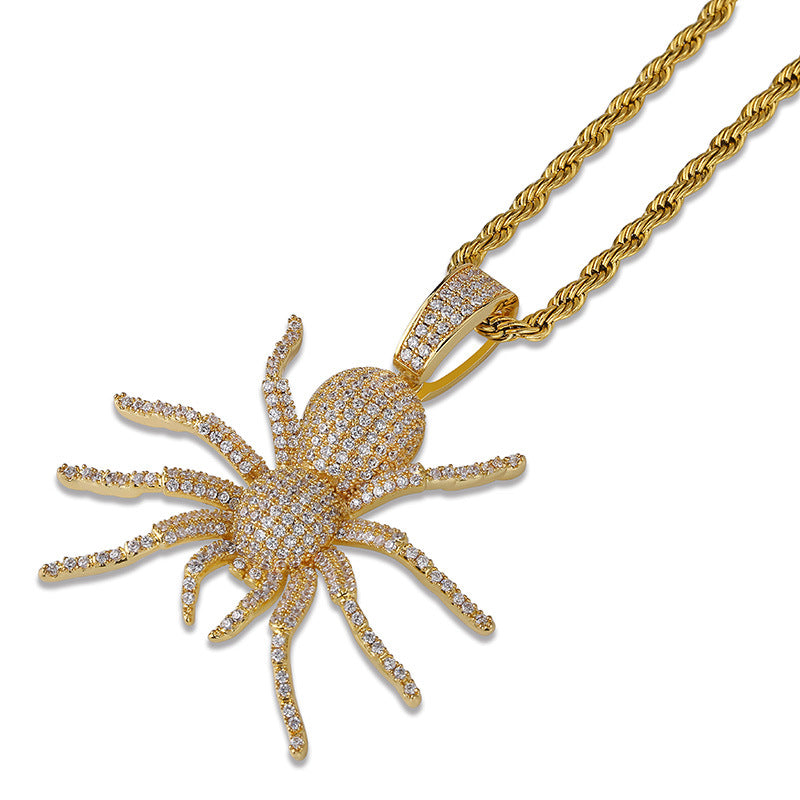 YOSZO  Hip Hop Iced Out Spider Design Pendant Necklace with Micropave Simulated Diamond