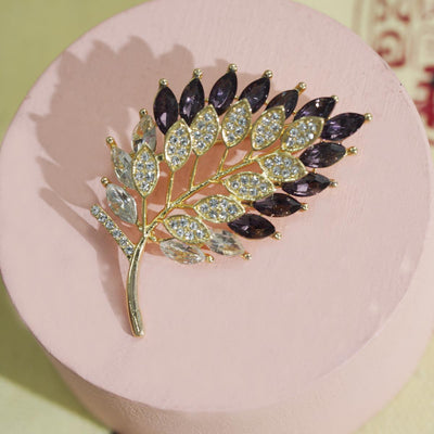 Botanical Crystal Brooch - Gold-Plated Vine, Purple & Clear Leaves, Elegant Statement for Style Lovers