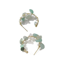 Carregar imagem no visualizador da galeria, 【Hoop Earrings】Gold-Wire Wrapped Natural Stone &amp; Pearl C-Hoop Earrings, Forest-Style Jewelry for Women