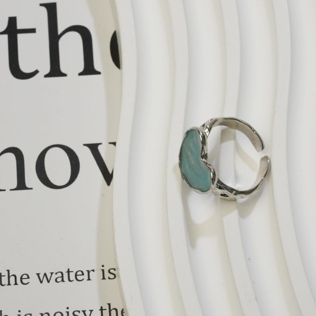 Cincin Terbuka, Rekaan Hati Manis, Glaze Berombak Biru dan Hijau, Aloi Bersalut Perak, Barang Kemas Harian Bergaya, Untuk Wanita stainless  steel  ring
