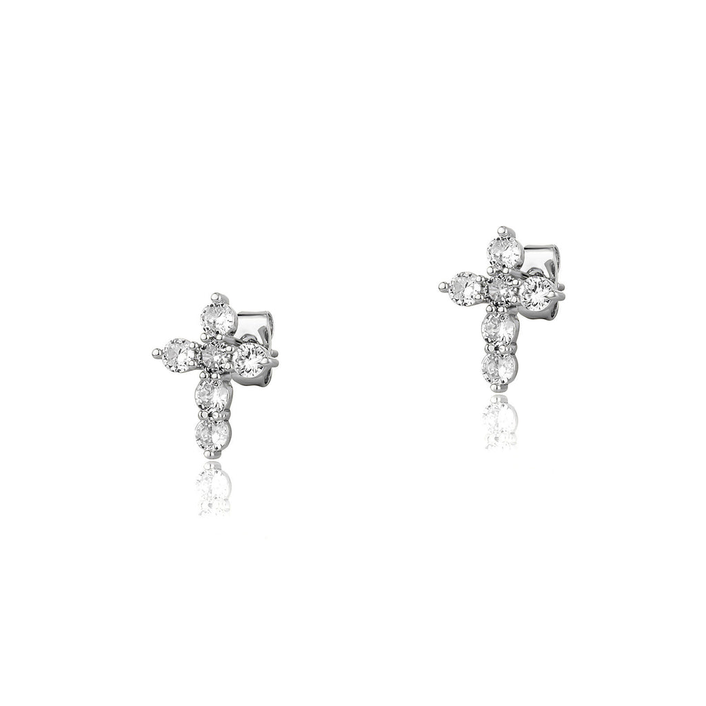 Cross Earrings 14K Gold Plated Dainty Girls Cross Stud Earrings for Women Cubic Zirconia Religious Mens Earring Studs