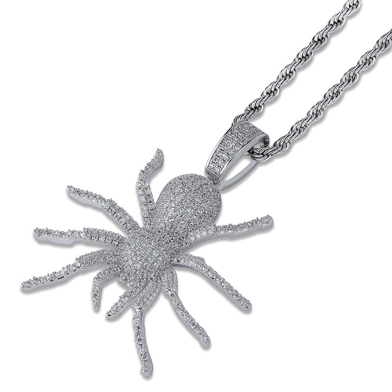 YOSZO  Hip Hop Iced Out Spider Design Pendant Necklace with Micropave Simulated Diamond