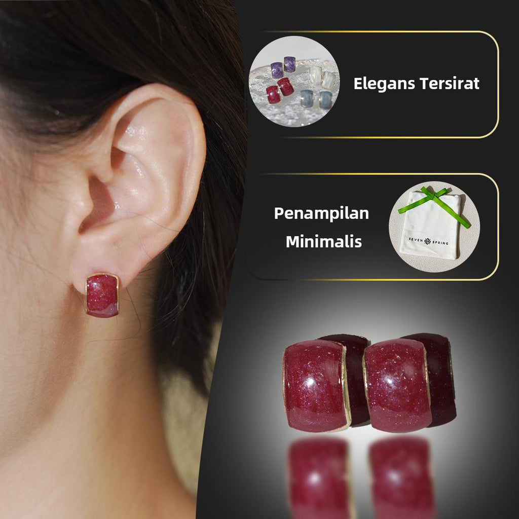 Subang Stud, Resin Berkilauan dalam Warna Ungu, Merah, Putih dan Biru-Kelabu, Sesuai untuk Dipakai Harian