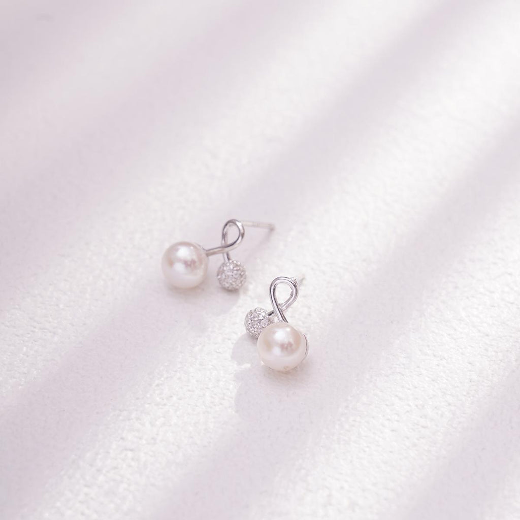 【Stud Earring】Lychee-inspired Silver Stud Earring, Natural Pearl with Silver Post Shining Zircon Cute Earring for Women