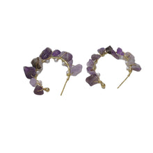 Carregar imagem no visualizador da galeria, 【Hoop Earrings】Gold-Wire Wrapped Natural Stone &amp; Pearl C-Hoop Earrings, Forest-Style Jewelry for Women