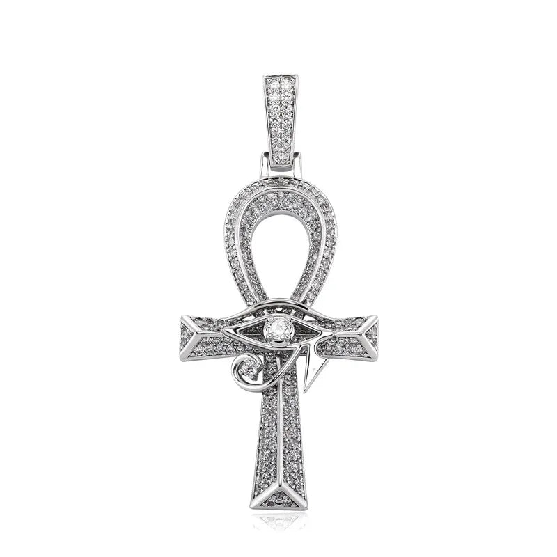 YOSZO Hip Hop Iced Out Cross Pendant Necklace Horus Eye Ankh Cross Ankh Key Pendant for Men