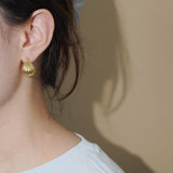 【Hoop Earrings】Gold-Plated Copper Alloy Hammered Semi-Circle C-Hoop Studs for Girls