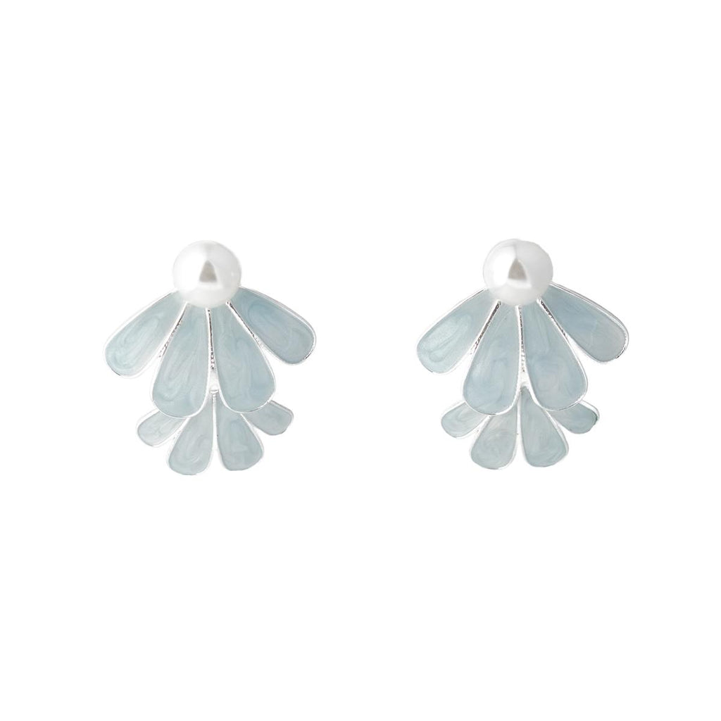 【Stud Earrings】Blue Petal & Pearl Flower Earrings, Fresh & Romantic, Ideal for Women Loving Nature - Inspired Styles