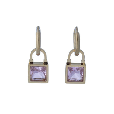 【Drop Earrings】Gold Plated Lock Earrings with Pink Crystal, Romantic & Stylish for Trend-chasing Women