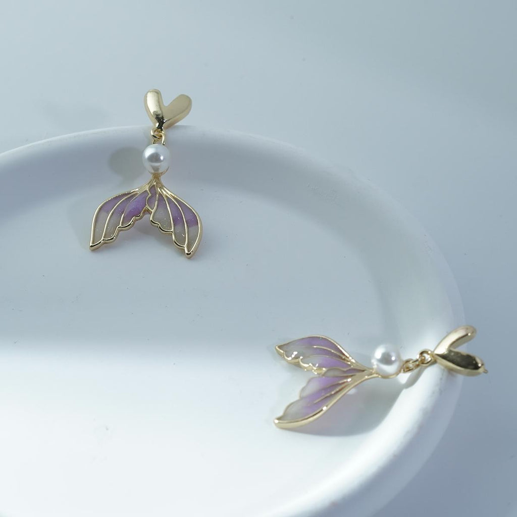 【Drop Earrings】Alloy Purple Gradient Mermaid Tail Earrings with Pearl & Heart, Romantic Fairycore Jewelry for Women