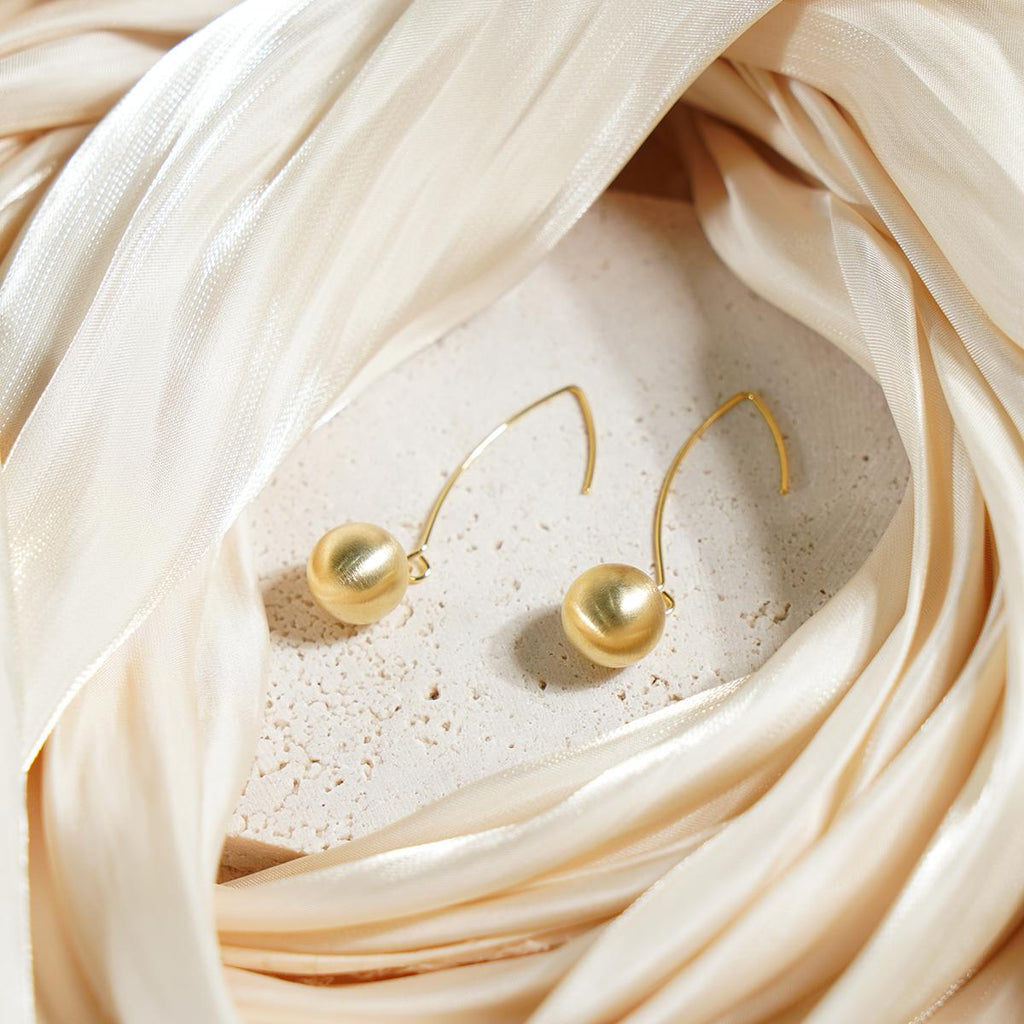 Gold Ball Drop Earrings Stainless Steel Hook Textured Surface Minimalist Modern Elegant Jewelry for Women