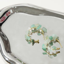 Carregar imagem no visualizador da galeria, 【Hoop Earrings】Gold-Wire Wrapped Natural Stone &amp; Pearl C-Hoop Earrings, Forest-Style Jewelry for Women