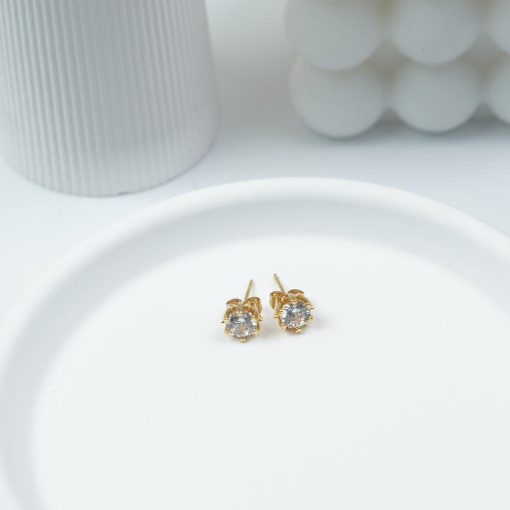 【Stud Earrings】7MM Delicate Claw Gold-Plated Zircon Earrings, Sparkling Daily & Party Jewelry for Women