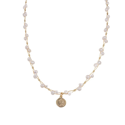 【Pendant Necklace】Interweave Copper Chain with Natural Pearl Necklace Delicate Pendant, Elegant Accessory for Ladies