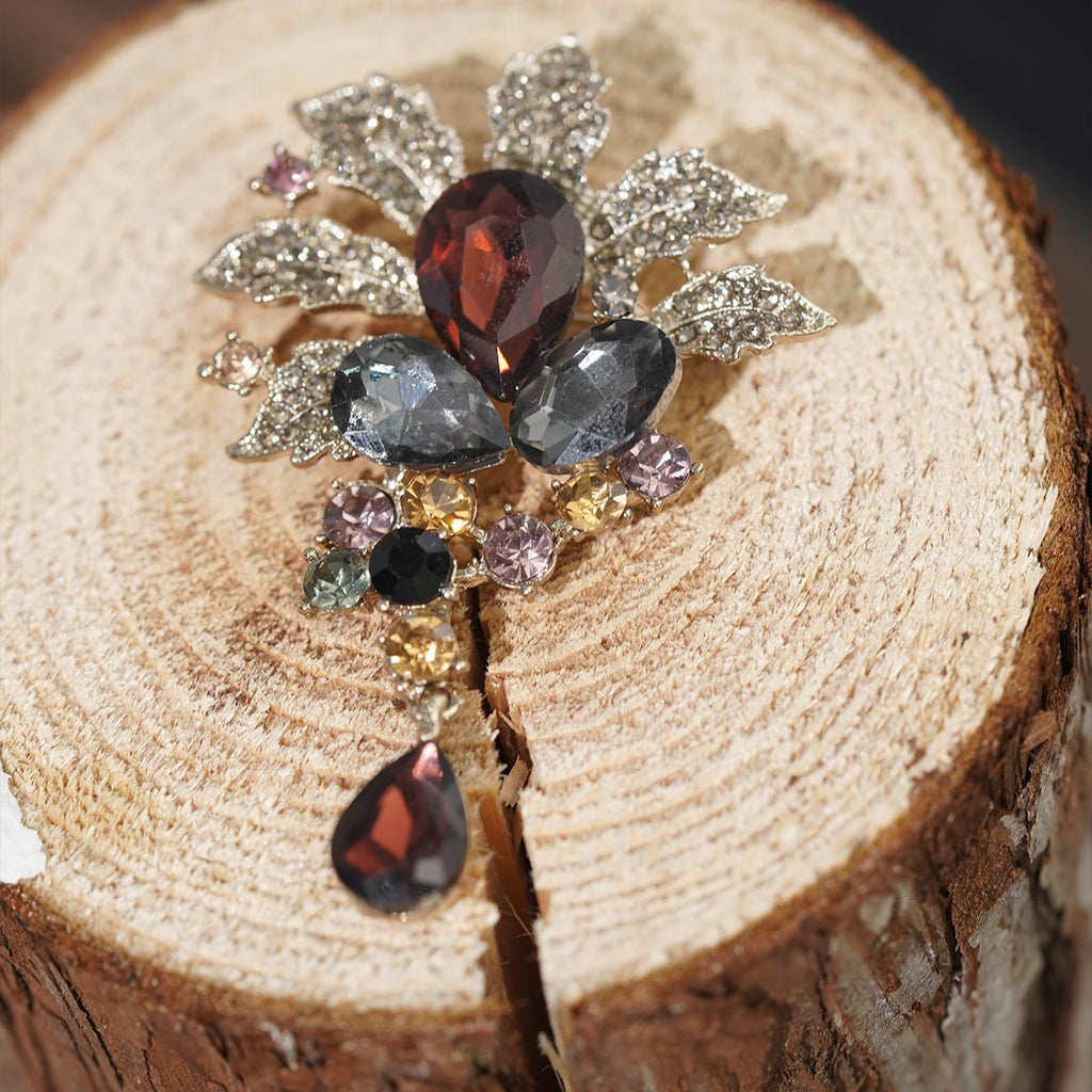 Kerongsang Bunga, Gaya Vintaj, dengan Batu Permata dan Reka Bentuk Anggur, Pin Asimetri, Barang Kemas untuk Wanita pin  brooch