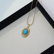 Load image into Gallery viewer, 【Necklace】Vintage-Inspired Golden Chain with Turquoise Pendant , Perfect for Retro &amp; Casual Styles