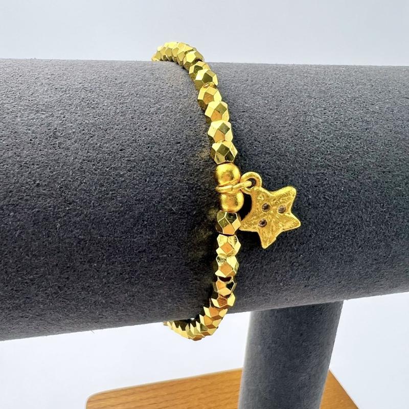 Gelang Manik Bermuka Aloi Bersalut Emas, dengan Pesona Bintang, Barang Kemas Berkilauan Hipoalergenik, Untuk Wanita, Sesuai untuk Aksen Setiap Hari yang Elegan, Gelang
