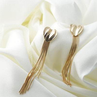 【Drop Earrings】Gold Tone Heart & Long Tassel Earrings, Romantic & Dazzling, Ideal for Women Loving Glamorous Styles