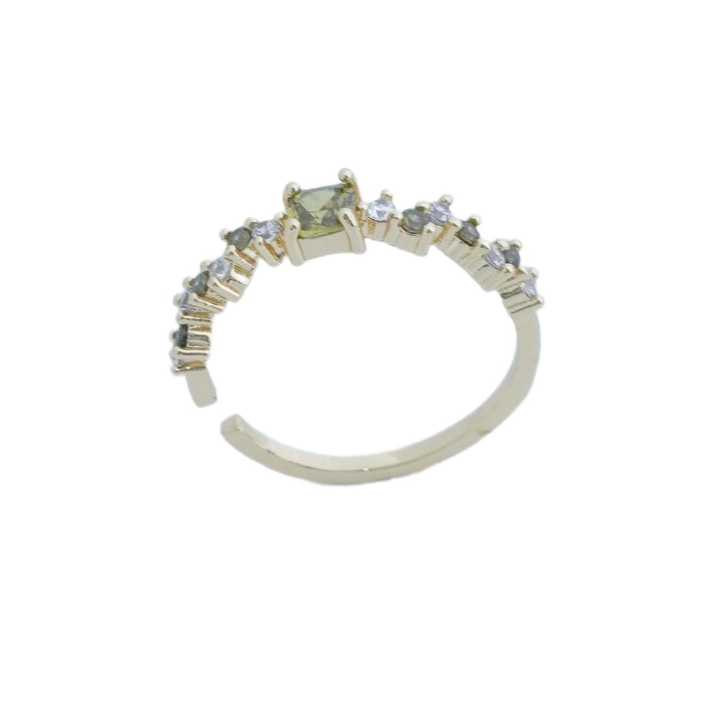 【Open Ring】Gold/Silver Plated Copper Alloy Rings with Yellow/Green Square Zircon, Chic Daily Jewelry for Women
