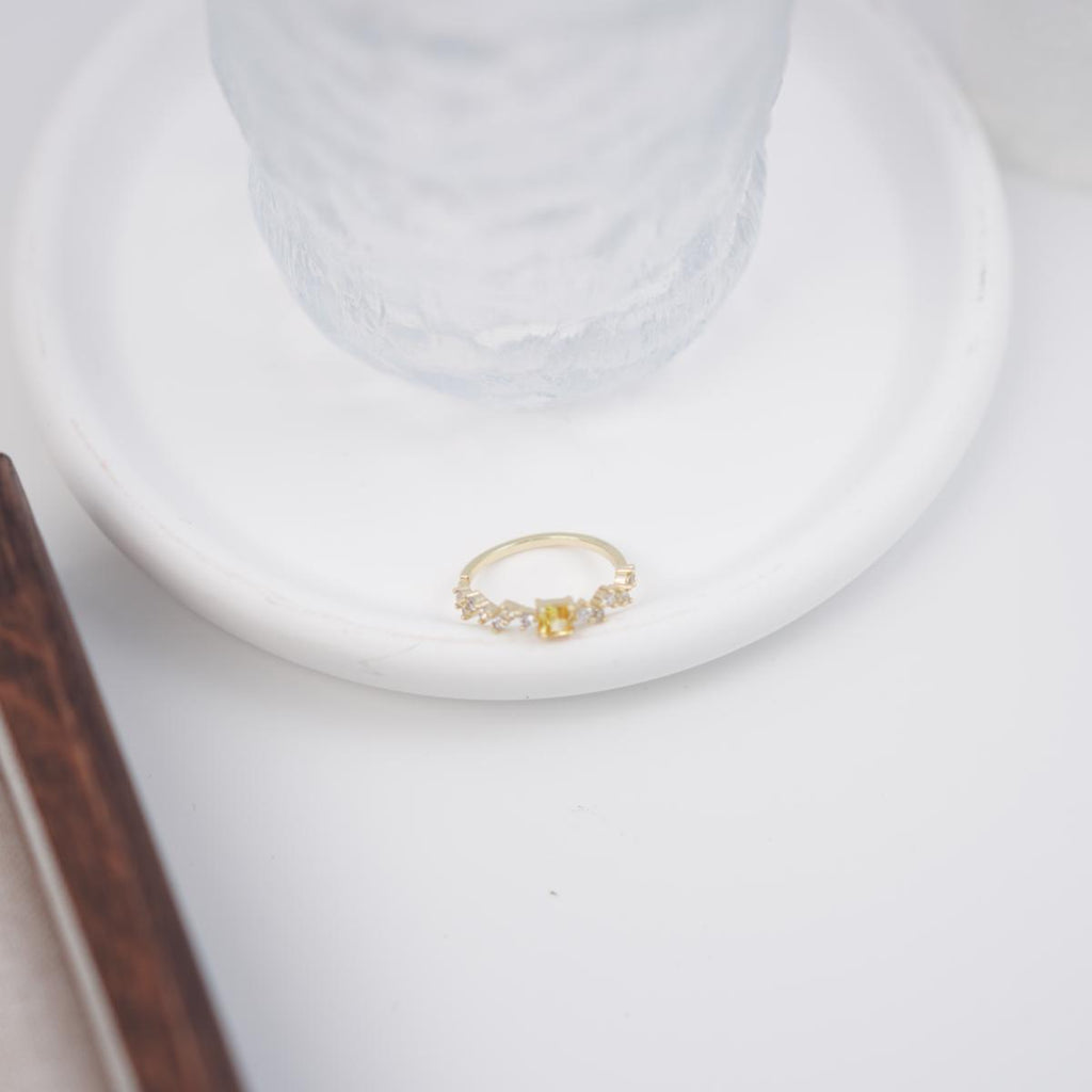 【Open Ring】Gold/Silver Plated Copper Alloy Rings with Yellow/Green Square Zircon, Chic Daily Jewelry for Women
