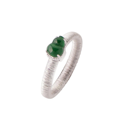 【Ring】S925 Silver Green Jadeite Gourd Ring Lucky Charm Jewelry Elegant Daily Accessory for Women