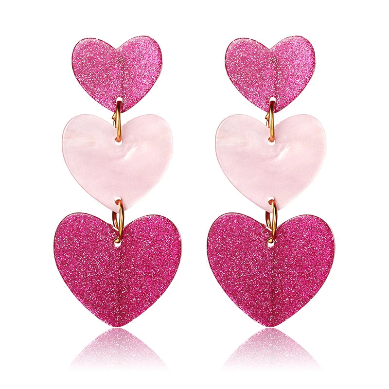 1 pair Long Big Pink Heart Pendant Drop Dangle Woman Earrings Fashion Long Earings For Women Acrylic Korean Jewelry