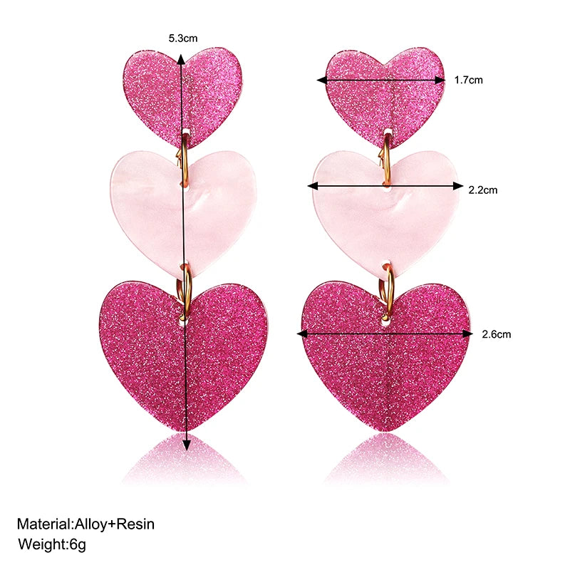 1 pair Long Big Pink Heart Pendant Drop Dangle Woman Earrings Fashion Long Earings For Women Acrylic Korean Jewelry