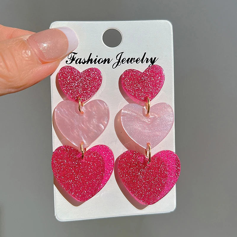 1 pair Long Big Pink Heart Pendant Drop Dangle Woman Earrings Fashion Long Earings For Women Acrylic Korean Jewelry