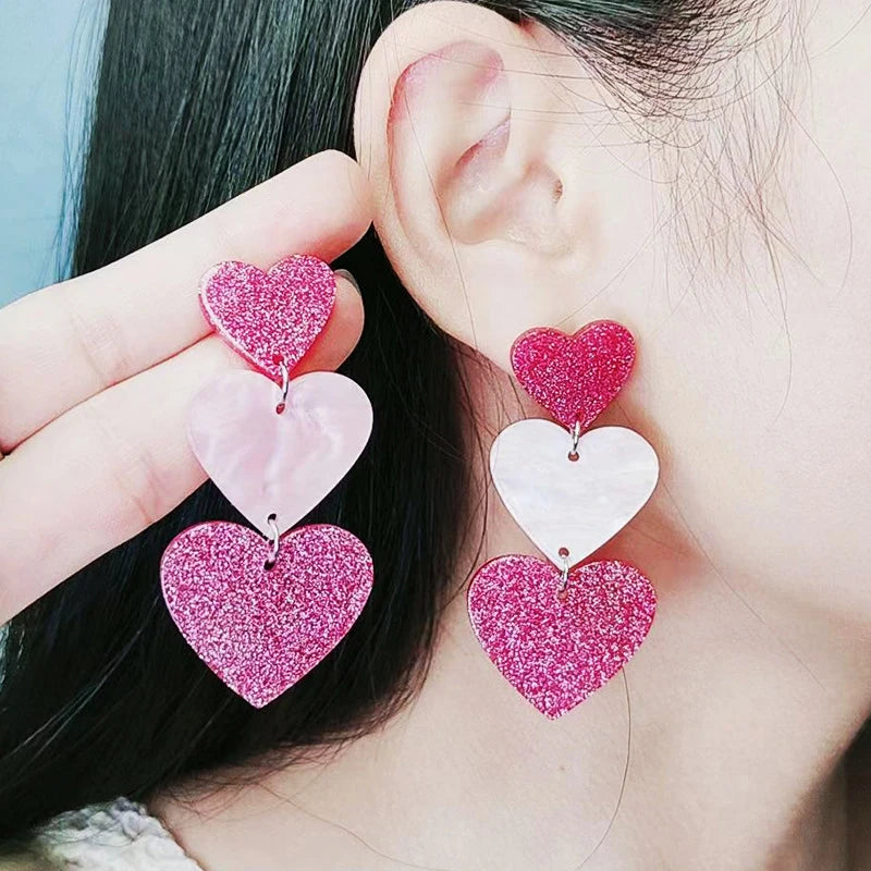 1 pair Long Big Pink Heart Pendant Drop Dangle Woman Earrings Fashion Long Earings For Women Acrylic Korean Jewelry