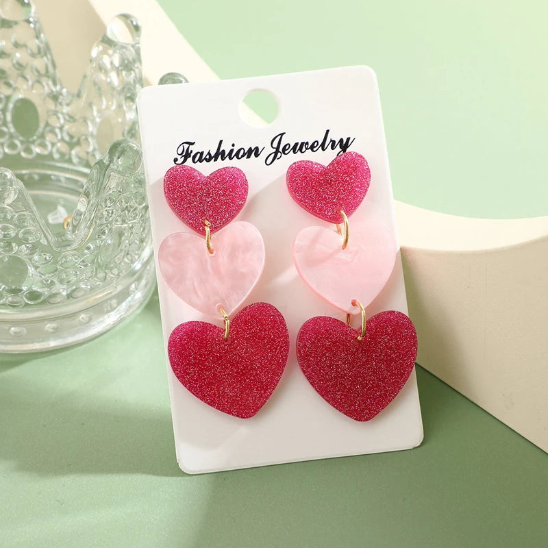 1 pair Long Big Pink Heart Pendant Drop Dangle Woman Earrings Fashion Long Earings For Women Acrylic Korean Jewelry