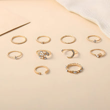 Load image into Gallery viewer, 10Pcs Rings Suit For Women Gold-color Chain Ring Set Bohemian Style Coin Snake Moon Star Party Leaves Love Trend Gift Jewelry