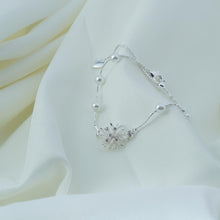 Load image into Gallery viewer, Elegant Snowflake Pearl Bracelet - Silver-Tone Chain with Cubic Zirconia &amp; Faux Pearls, Adjustable Women&#39;s Accessory