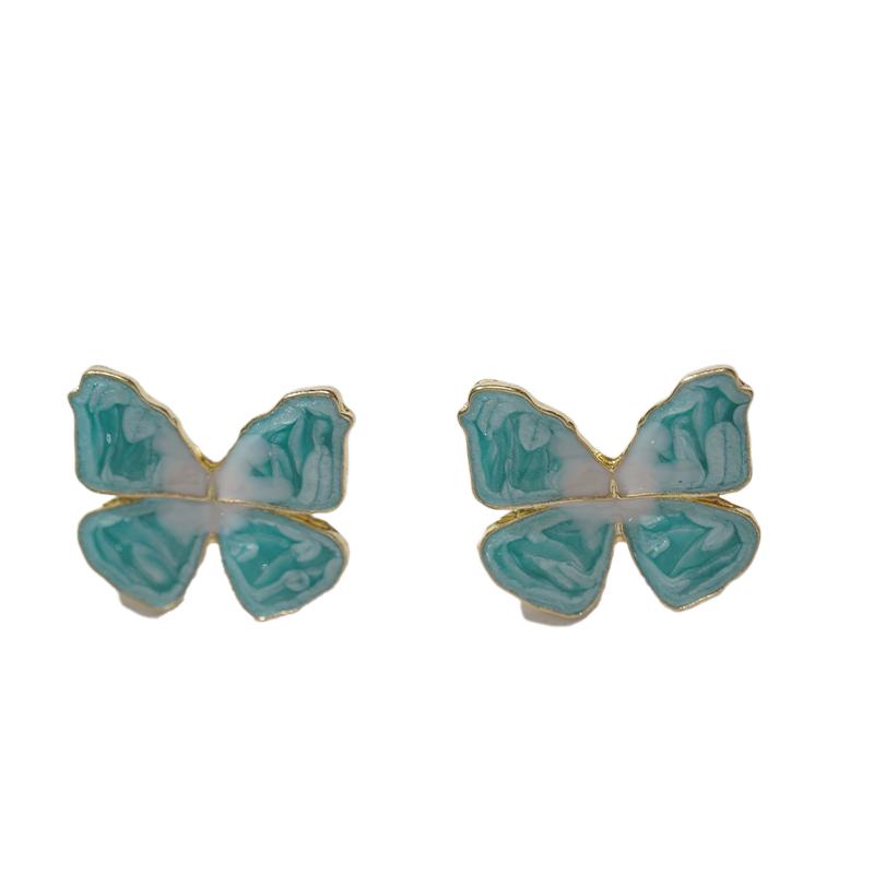 【Stud Earrings】Gold-Trimmed Enamel Blue-White Gradient Butterfly Studs, Ink-Wash Texture Dainty Earrings for Women